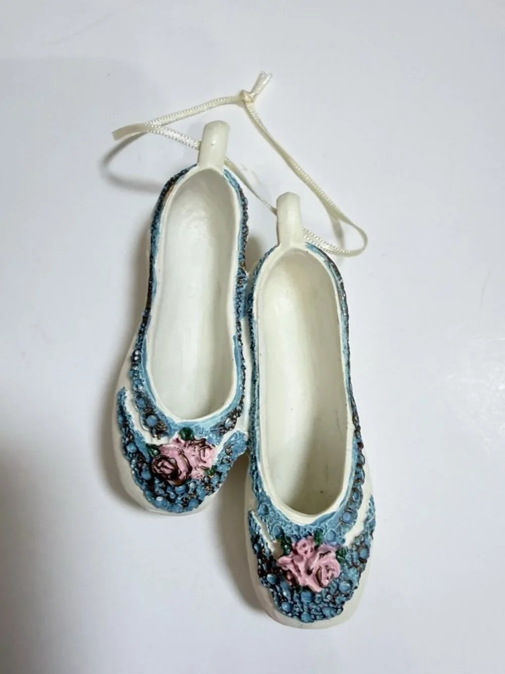 Lot of 3 Hanging Ballet Shoe Christmas Ornaments Floral Multicolor Vintage